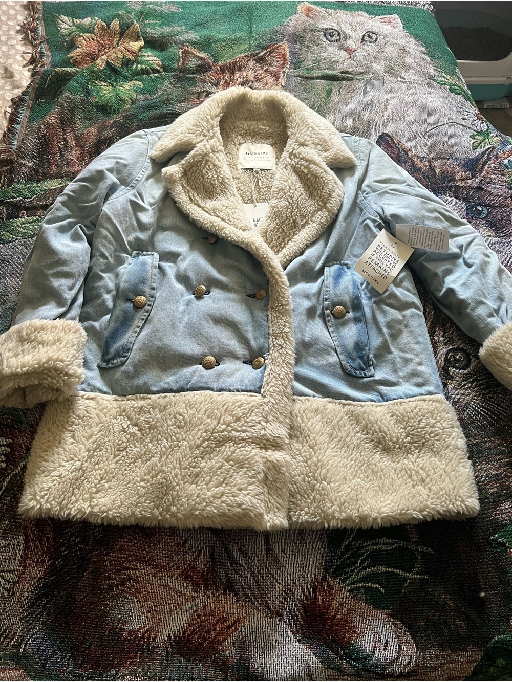 McGuire Denim Light Blue & Cream Sherpa Teddy Coat